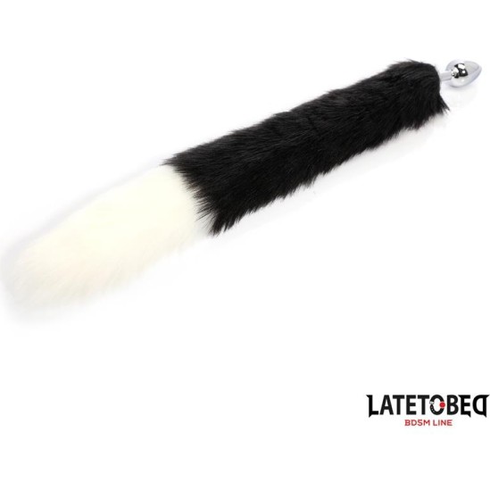 Latetobed Bdsm Line Fox Tail Anal Plug Black and White 40 cm