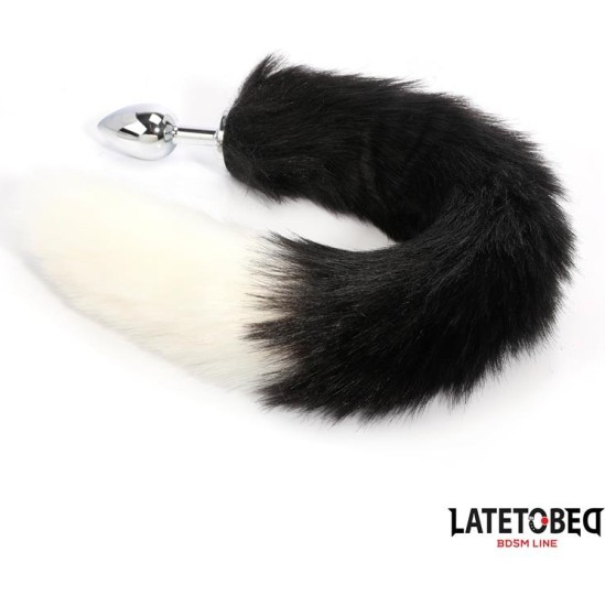 Latetobed Bdsm Line Fox Tail Anal Plug Black and White 40 cm
