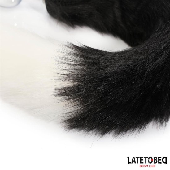 Latetobed Bdsm Line Fox Tail Anal Plug Black and White 40 cm