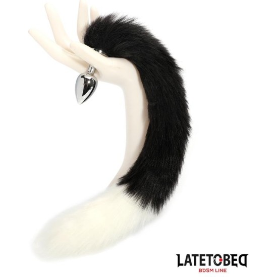 Latetobed Bdsm Line Fox Tail Anal Plug Black and White 40 cm