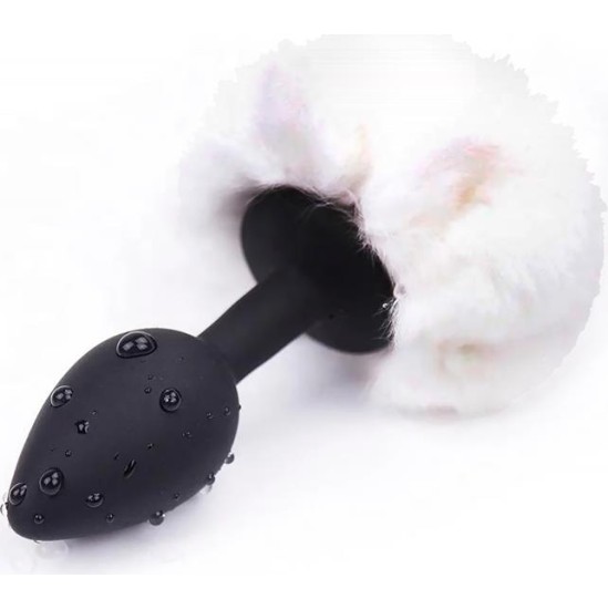 Afterdark Butt Plug with Pompon White Size S