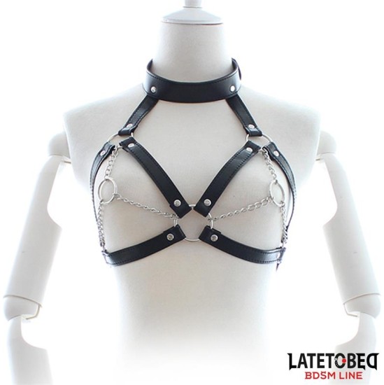 Latetobed Bdsm Line Bondage Harness with Open Cups and Chains