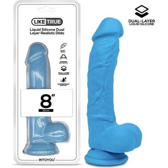 Liketrue Realistic Dildo Liquid Silicone Dual Layer 8 Blue