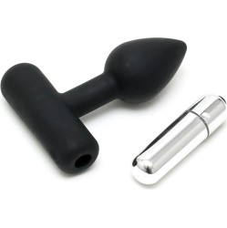 Latex Play Butt Plug with Vibrating Bullet Black