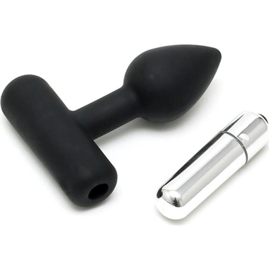 Latex Play Butt Plug with Vibrating Bullet Black