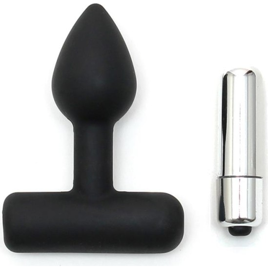 Latex Play Butt Plug with Vibrating Bullet Black