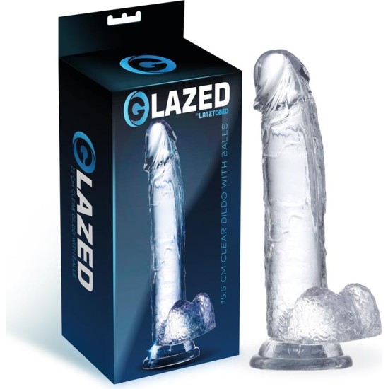 Glazed Realistic Dildo with Testicles Crystal Material 15,5 cm