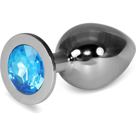 Lovetoy Metal Butt Plug RoseBud Classic with Blue Jewel Size L