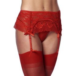 Amorable Garter Belt with Thong and Stockings Red