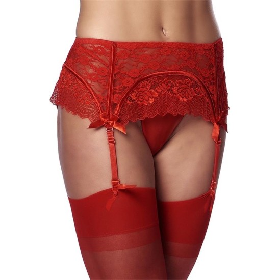 Amorable Garter Belt with Thong and Stockings Red