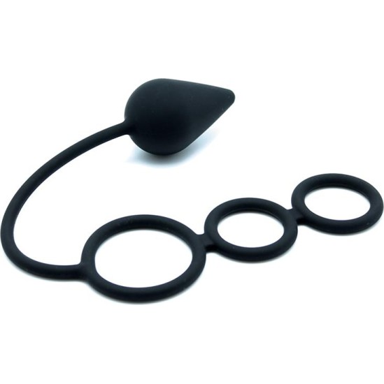 Latex Play Anal Plug with Penis Rings Silicone