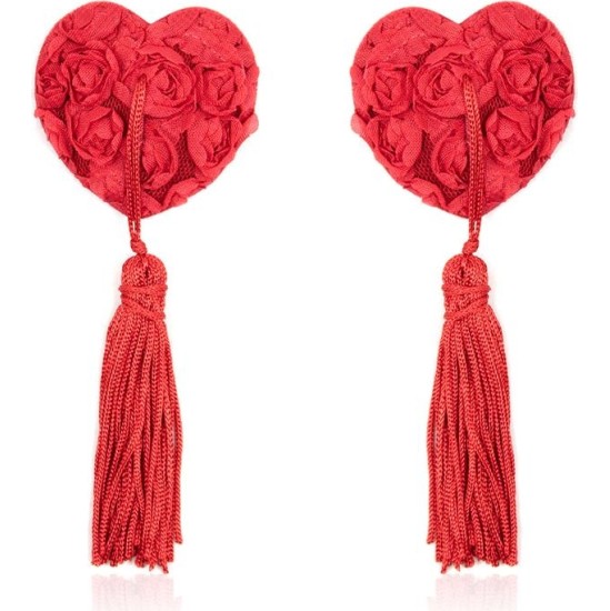 Latetobed Bdsm Line Rose Heart Nipple Covers Red