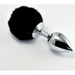 Lovetoy Metal Butt Plug with Black Pompon Size L