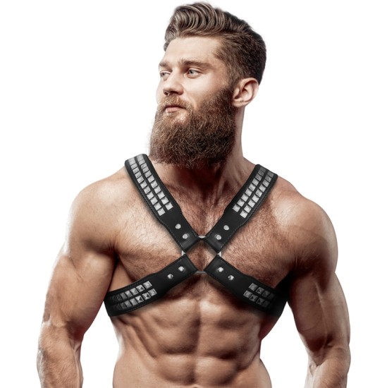 Fetish Submissive Attitude MENS CROSSED CHEST ECO-LEATHER HARNESS WITH RIVETS