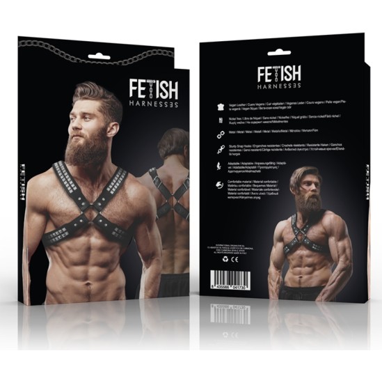 Fetish Submissive Attitude MENS CROSSED CHEST ECO-LEATHER HARNESS WITH RIVETS