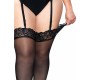 Leg Avenue Hosiery LEG AVENUE - OUTLET - BLACK NYLON STOCKINGS WITH LACE TOP PLUS
