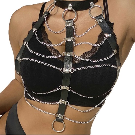Subblime Fetish SUBBLIME - CHEST HARNESS LEATHER CHAINS BLACK ONE SIZE