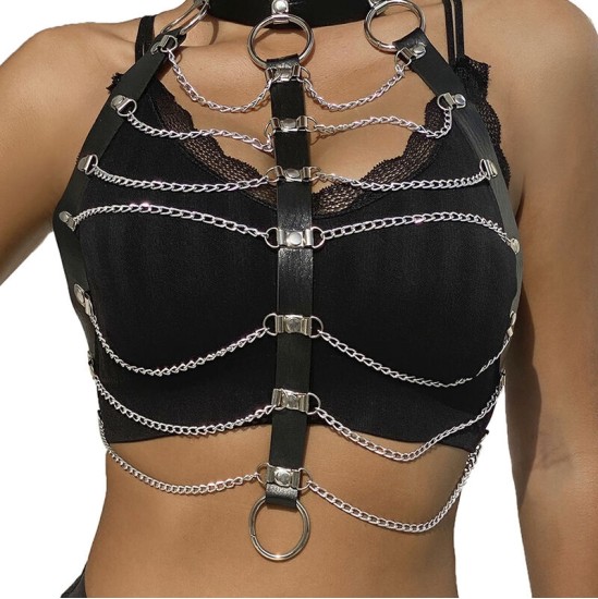 Subblime Fetish SUBBLIME - CHEST HARNESS LEATHER CHAINS BLACK ONE SIZE