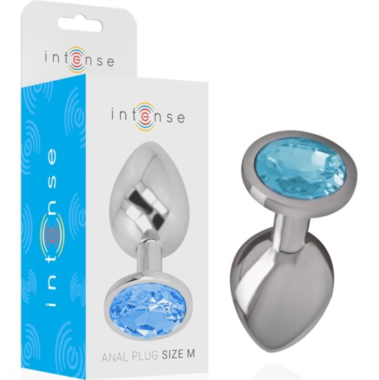 Intense Anal Toys INTENSE - METAL ALUMINUM ANAL PLUG WITH BLUE GLASS SIZE M