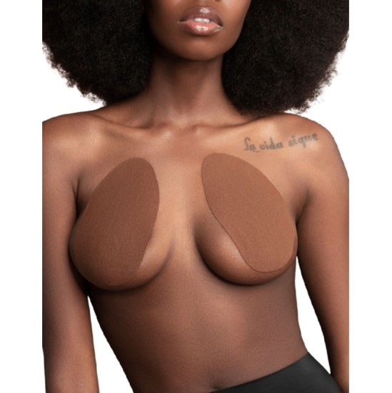 Bye Bra - Pull Ups BYE BRA BREAST LIFT PADS + 3 PAIRS OF SATIN NIPPLE COVERS - DARK BROWN SIZE F-H