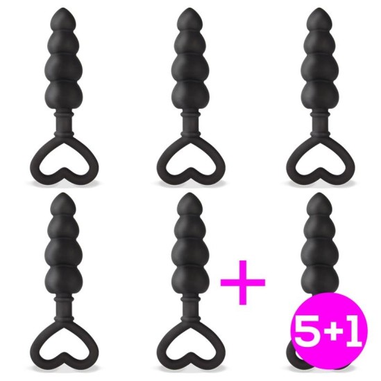 Tardenoche Pack 5+1 Cuore Anal Plug Silicone Black