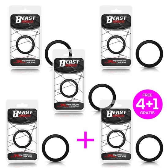 Beast Rings Pack 4+1 Liquid Silicone Cock Ring 3.4 cm