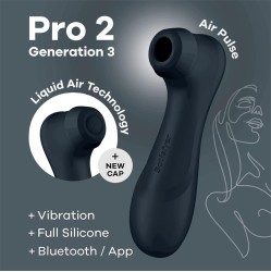 Satisfyer Pro 2 Gen 3 šķidrā gaisa tehnoloģijas sūkšanas un vibrācijas lietotne Connect Black