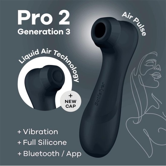 Satisfyer Pro 2 Gen 3 šķidrā gaisa tehnoloģijas sūkšanas un vibrācijas lietotne Connect Black