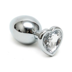 Bondage Play Butt Plug Plated Steel Crystal Heart Transparent