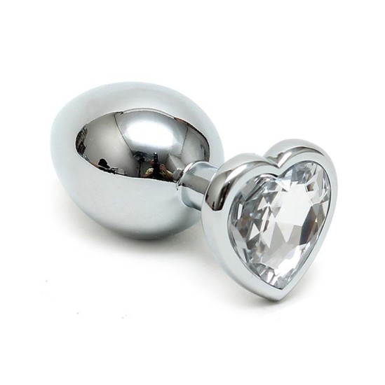 Bondage Play Butt Plug Plated Steel Crystal Heart Transparent