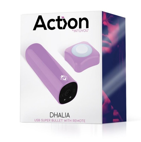 Action Dhalia S per Vibrating Bullet su nuotolinio valdymo pultu, didelės galios USB violetinė