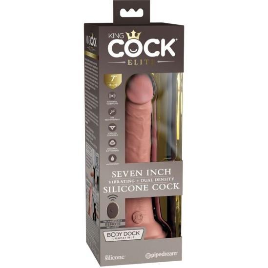 King Cock ELITE — REĀLISTS DILDO VIBRATORS UN SILIKONA TĀLVADĪBAS PULTS 17,8 CM