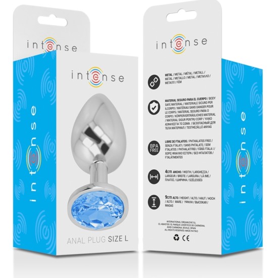 Intense Anal Toys INTENSE - ALUMINUM METAL ANAL PLUG WITH BLUE CRYSTAL SIZE L