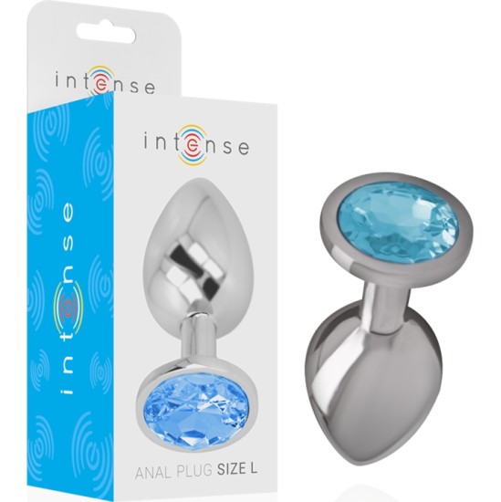 Intense Anal Toys INTENSE - ALUMINUM METAL ANAL PLUG WITH BLUE CRYSTAL SIZE L