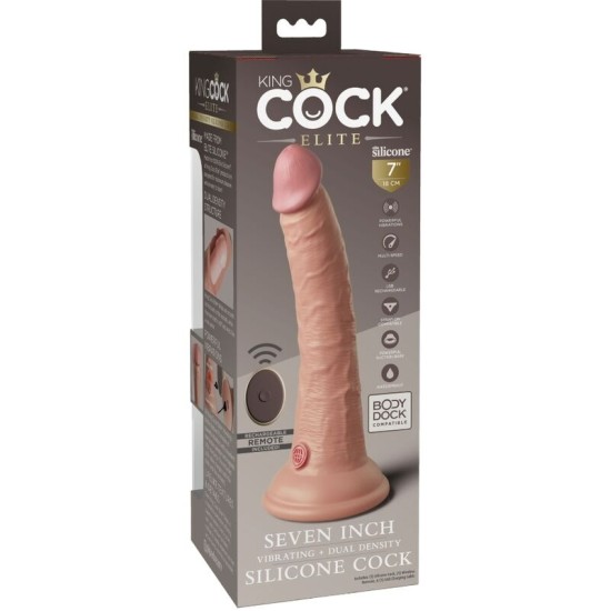 King Cock ELITE — REĀLISTS DILDO VIBRATORS UN SILIKONA TĀLVADĪBAS PULTS 17,8 CM