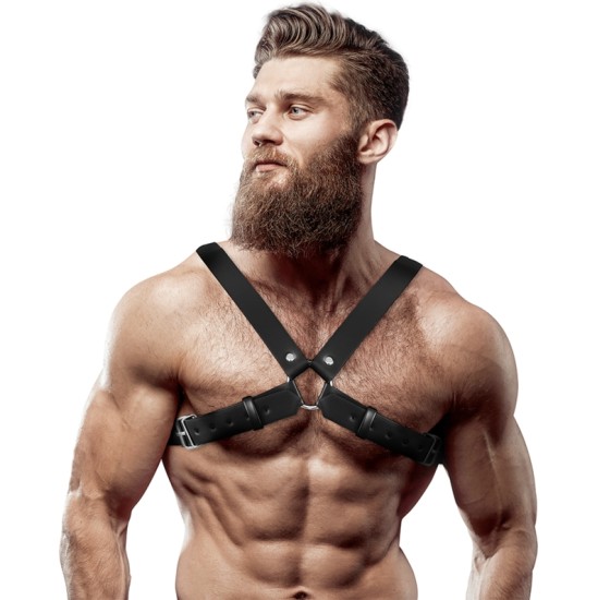 Fetish Submissive Attitude MEN'S ADJUSTABLE ECO-LEATHER CROSS CHEST BULLDOG HARNESS