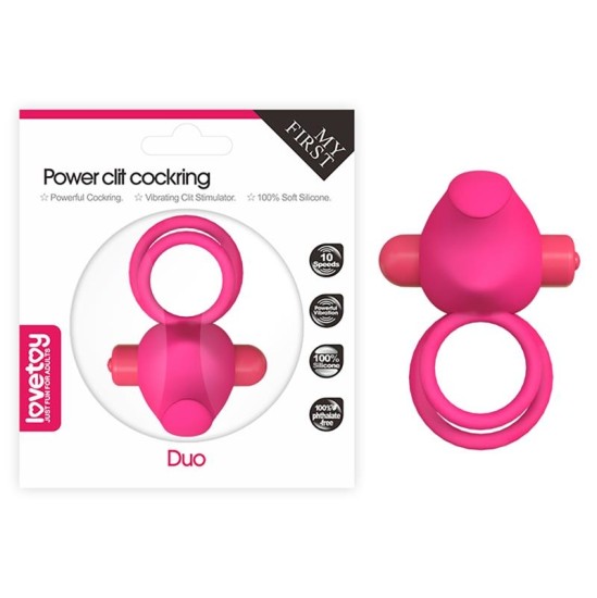 Lovetoy Dubults vibrējošs Cockring Power Clit Duo Rozā