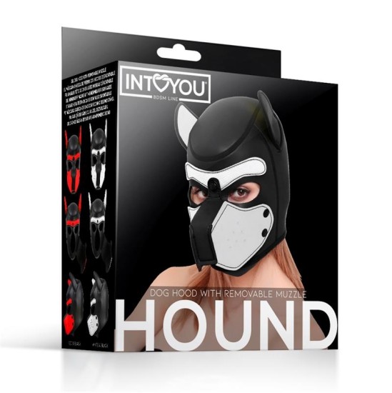 Intoyou Bdsm Line Hound Neoprene Dog Hood with Removable Muzzle White/Black One Size