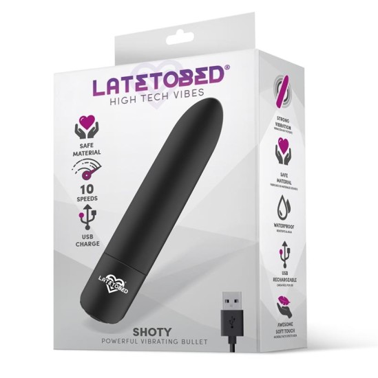 Latetobed Shoty Vibrating Bullet USB 10 Speeds Jaudīgs Motors Melns