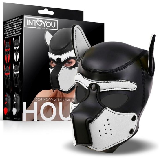 Intoyou Bdsm Line Hound Neoprene Dog Hood with Removable Muzzle White/Black One Size