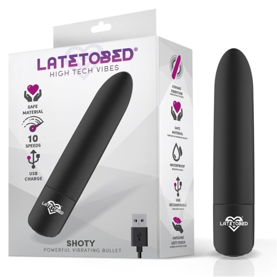 Latetobed Shoty Vibrating Bullet USB 10 Speeds Jaudīgs Motors Melns