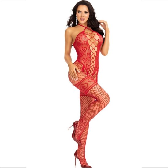 Leg Avenue Bodystockings LEG AVENUE - BODYSTOCKING NECK HALTER RED HEARTS RED