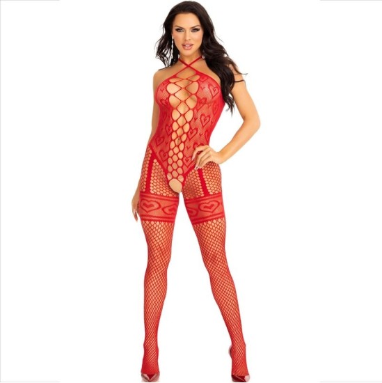 Leg Avenue Bodystockings LEG AVENUE - BODYSTOCKING NECK HALTER RED HEARTS RED