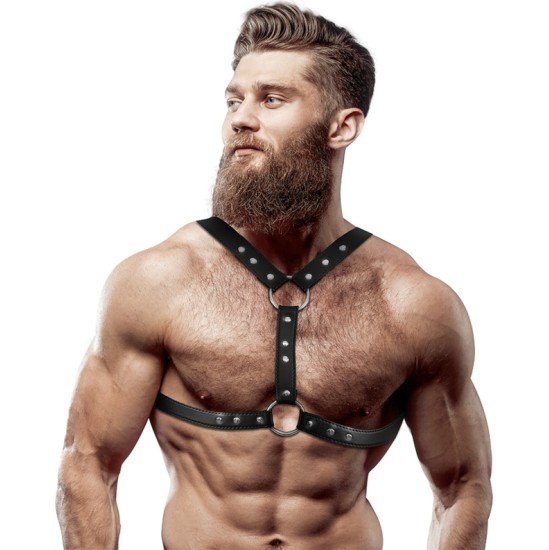 Fetish Submissive Attitude ECO-LEATHER CHEST HARNESS WITH DOUBLE SUPPORT AND STUDS FOR MEN