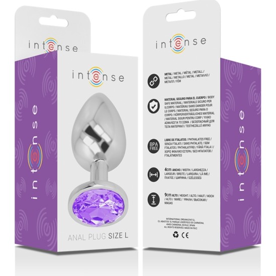 Intense Anal Toys INTENSE - METAL ALUMINUM ANAL PLUG WITH VIOLET GLASS SIZE L