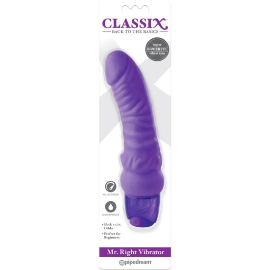 Classix VIBRUOTI DILDO MR. DEŠINĖS DAUGIAU GREITIO 15,5 CM PURPURINĖS