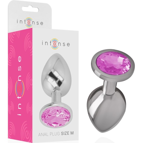 Intense Anal Toys INTENSE - METAL ALUMINUM ANAL PLUG WITH PINK GLASS SIZE M