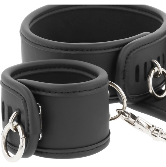 Fetish Submissive Bondage FETISH SUBMISSIVE - VEGAN LEATHER NECKLACE AND HANDCUFFS WITH NOPRENE LINING