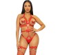 Leg Avenue Kink STUDDED O-RING HARNESS TEDDY SIZE S - RED