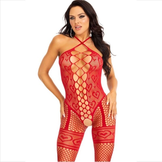 Leg Avenue Bodystockings LEG AVENUE - BODYSTOCKING NECK HALTER RED HEARTS RED